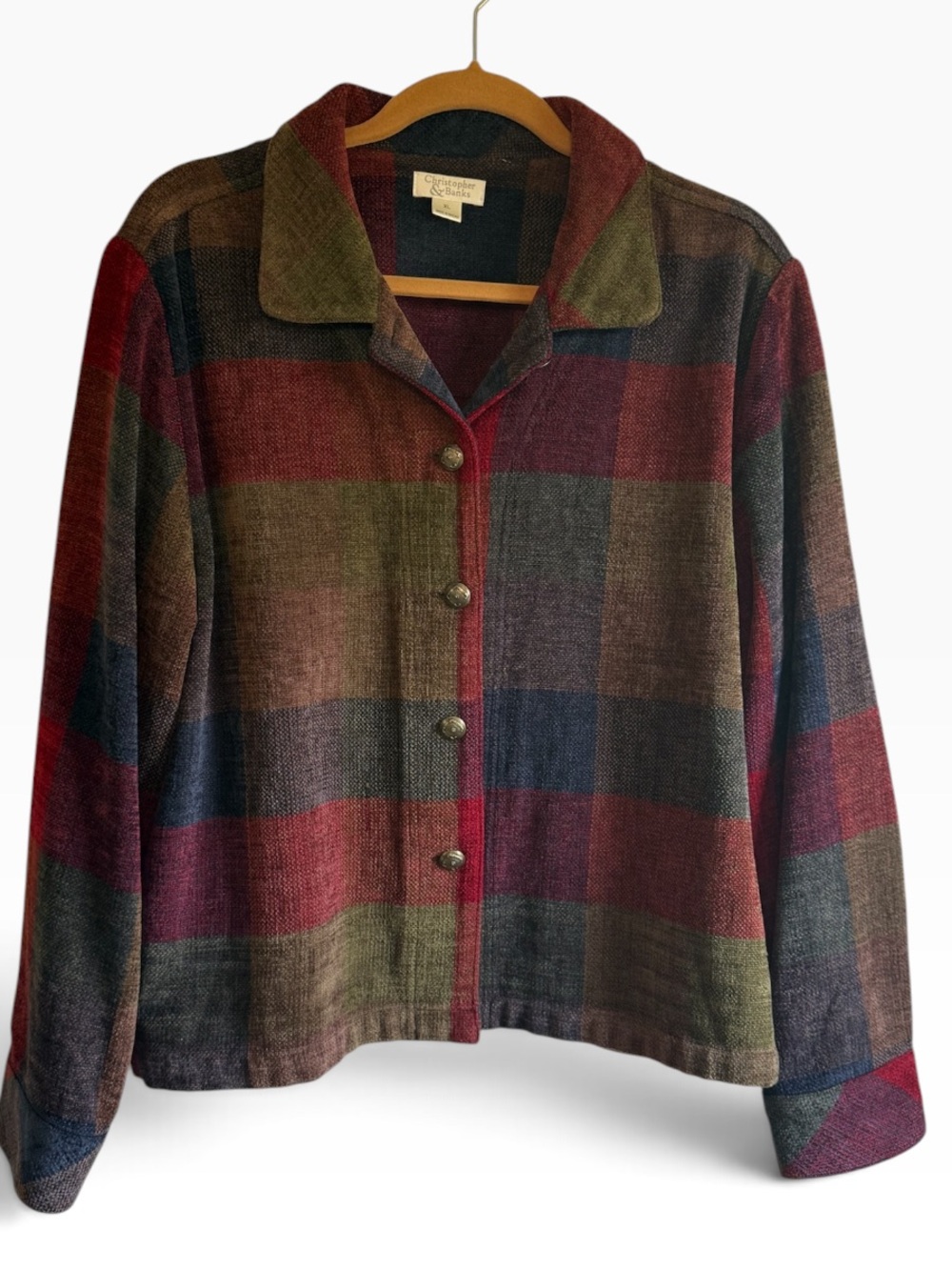 Christopher & Banks XL Plaid Button Front Jacket Shacket Fall Multicolor